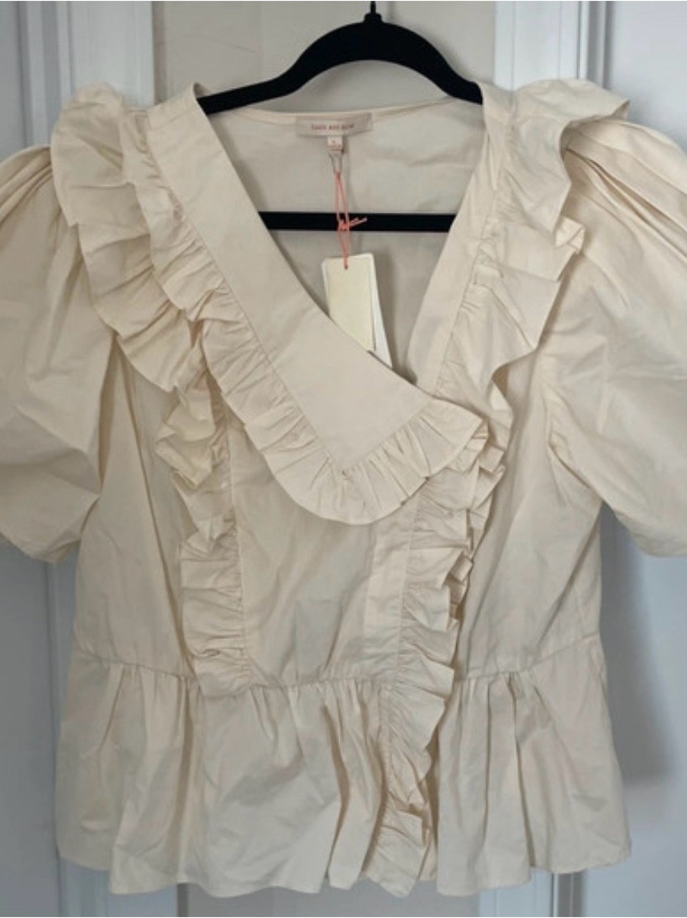 Skies Are Blue Cream Ruffle Peplum Blouse